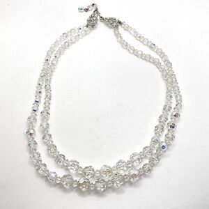 Vtg Austrian Crystal AB Aurora Crystal Two Row Beaded Necklace 18”